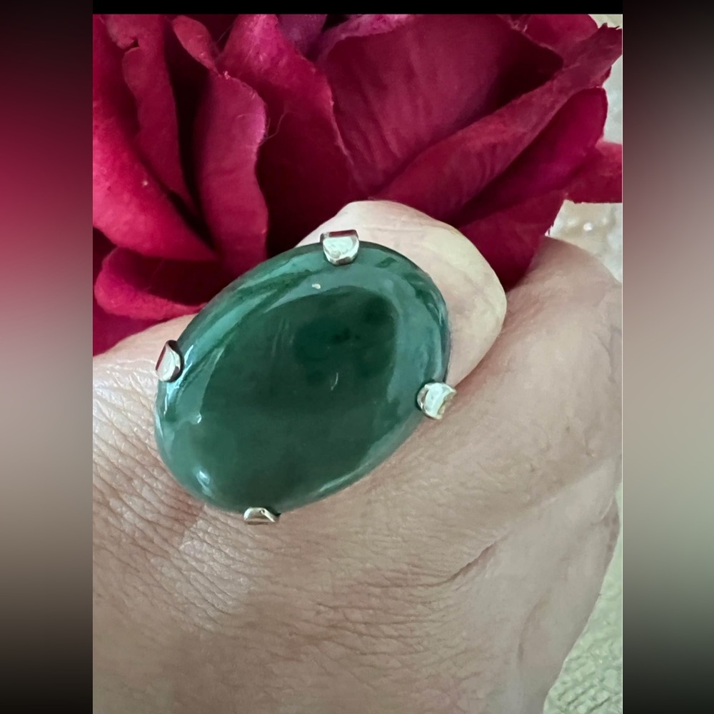 vintage jade nephrite sterling Silver Ring size 4